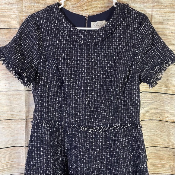 ELIZA J tweed fit flare fit frayed detail blue dress women Size 12 - Picture 3 of 13